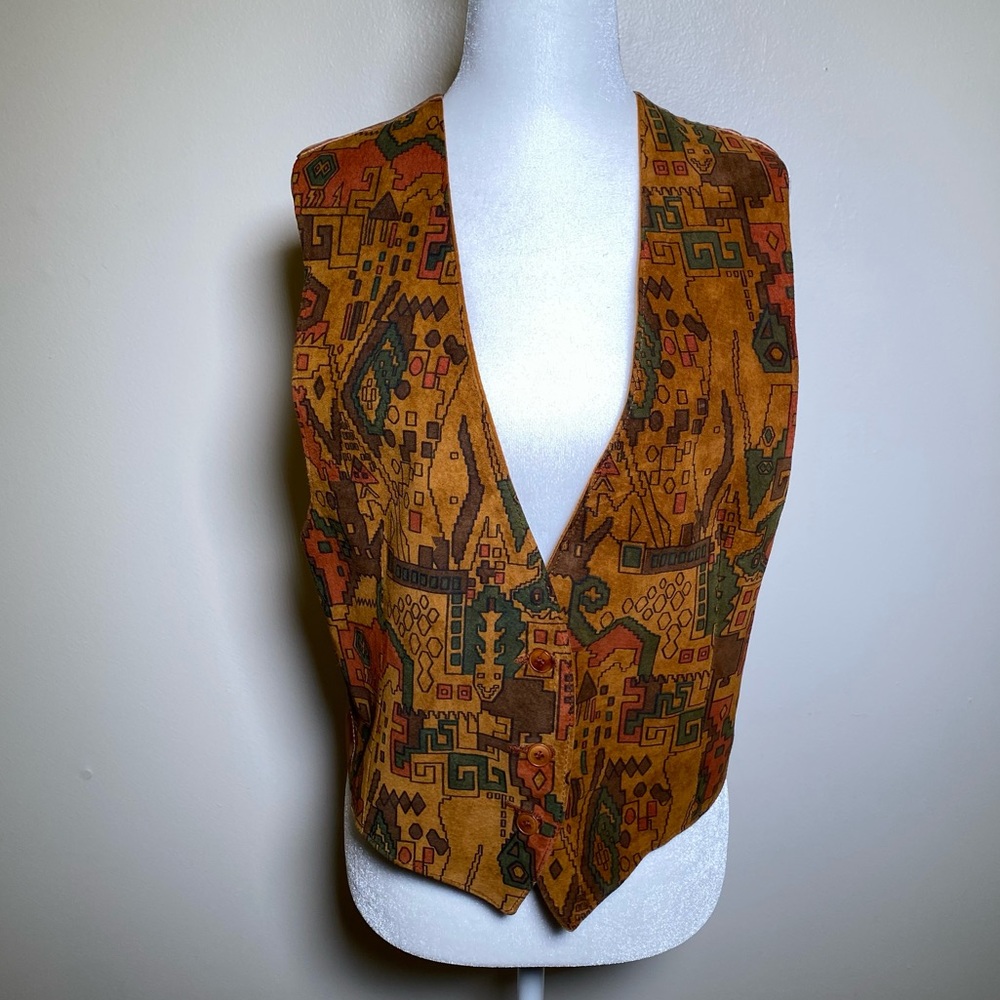 Erez Levy Vintage Aztec design Suede tan multicolor 90's Size Medium